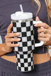 Black 40oz Rhinestone Checkered Handled Tumbler