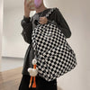 Aesthetic Checkered Backpack with Kawaii Pendant