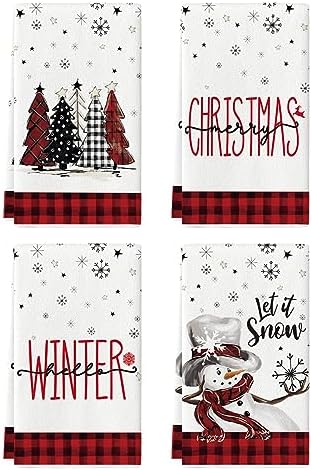 Artoid Mode Red Black Buffalo Plaid Snowman, Set of 4