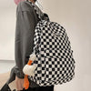 Aesthetic Checkered Backpack with Kawaii Pendant