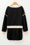 Coffee Contrast Trim Loose Pullover and Lace-up Waist Skort Set