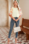 Beige Floral Patchwork Batwing Sleeve Blouse