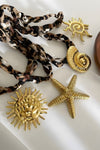 Gold Sun Pendant Leopard Print Scarf Necklace
