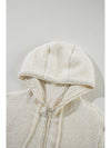 Beige Fleece Zip Up Drawstring Hooded Pocketed Jacket