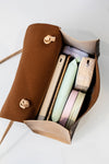Coffee Geometric Pattern Ribbon Decor PU Leather Bag
