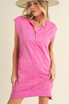 Bonbon Zipped Collar Cap Sleeve Pocketed Sweatshirt Dress