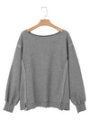 Gray Knit Bishop Sleeve Split Oversized Sweatshirt