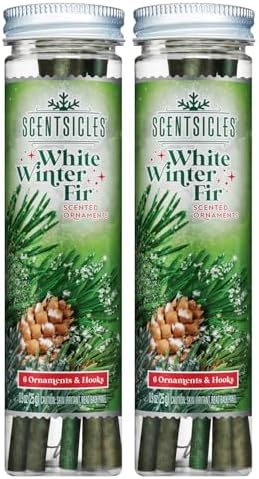 Scentsicles White Winter Fir Scented Christmas Tree Ornaments - 2 Bottles (12 Sticks Total)