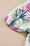 White Floral Ruffle Hem Pop of Color Neckline Dress