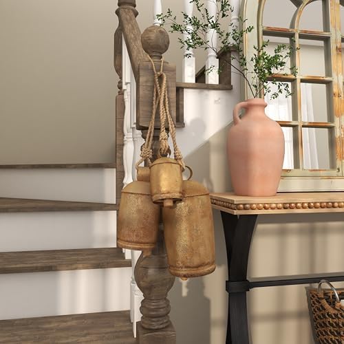 Deco 79 Gold Metal Tibetan Inspired Decorative Giant XL Cow Bells