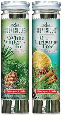Scentsicles White Winter Fir Scented Christmas Tree Ornaments - 2 Bottles (12 Sticks Total)