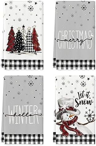 Artoid Mode Red Black Buffalo Plaid Snowman, Set of 4