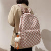 Aesthetic Checkered Backpack with Kawaii Pendant