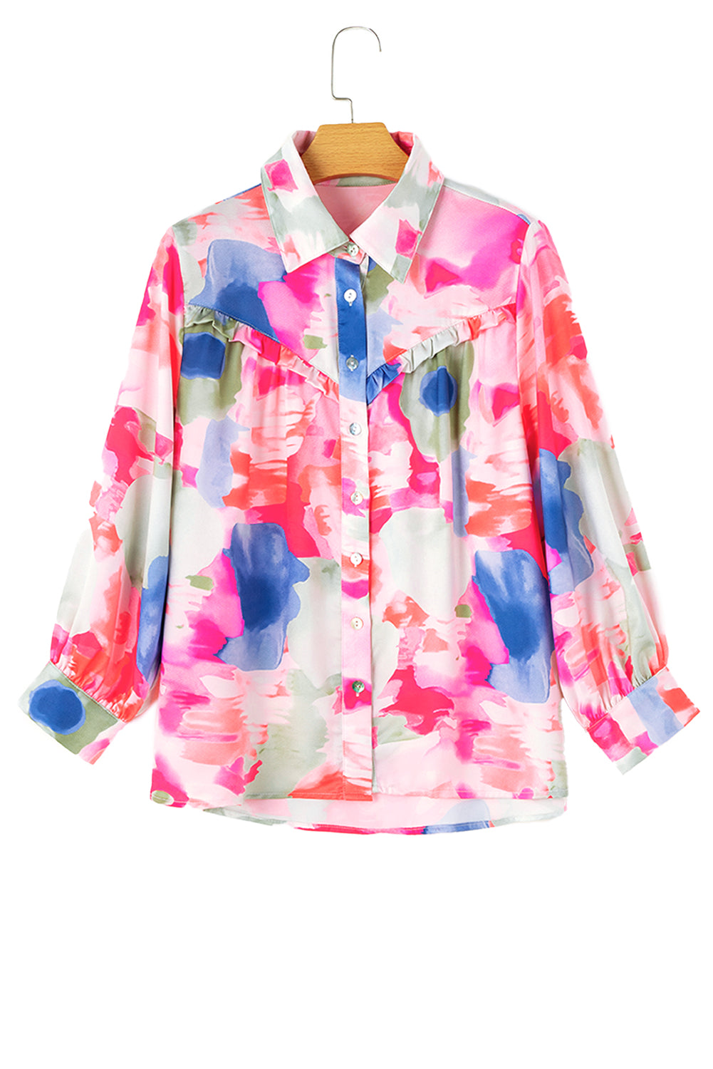 Multicolour Abstract Print Frill Detail Button Up Shirt