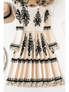 Beige Print Notch V Neck Fringe Mini Dress