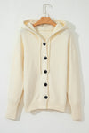 Black Button Up Drop Shoulder Knit Hooded Cardigan