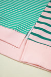 Green Stripe Colorblock Patchwork Side Slit Plus Size Sweatshirt