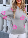 Angel Wings Flower Round Neck Long Sleeve Sweater - Cocoa Yacht Club