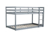 Solid Wooden , Solid Rubber Wooden Twin over Twin Floor Bunk Bed with Ladder ,Upper and Bottom Bed Platforms crafted with Strengthened Slats ,Grey