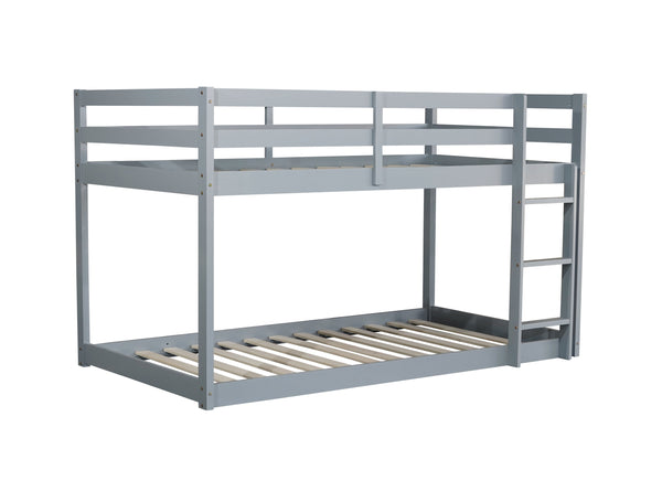 Solid Wooden , Solid Rubber Wooden Twin over Twin Floor Bunk Bed with Ladder ,Upper and Bottom Bed Platforms crafted with Strengthened Slats ,Grey