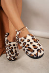 Coffee Leopard Print Plush Winter Slippers