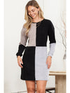 Black Ribbed Color Block Drop Shoulder Long Sleeve Mini Dress