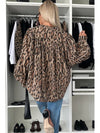 Light French Beige Leopard Print Balloon Sleeve Loose Blouse