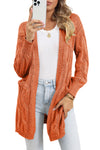 Apricot Ribbed Trim Hollow Knit Side Slits Cardigan