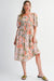 Apricot Pink Floral Knot Front Smocked Bubble Sleeve Dress