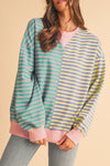 Pink Stripe Colorblock Drop Shoulder Oversize Sweatshirt