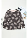 White Animal Print Drop Sleeve Pullover Sweatshirt