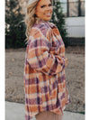 Multicolour Plus Size Plaid Print Collared Button Up Jacket