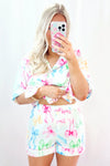 White Bowknot Print Buttoned Shirt and Shorts Pajama Set