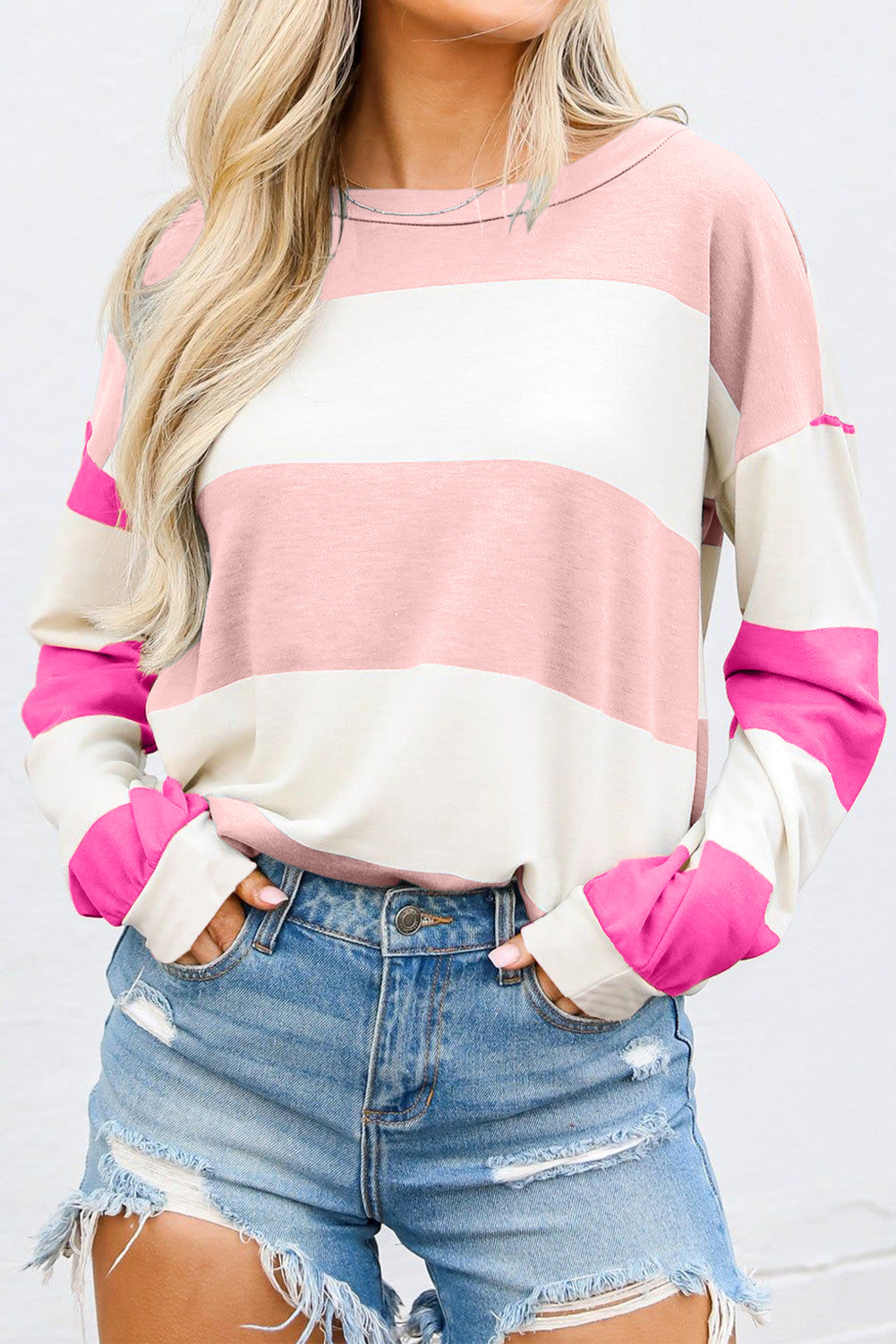 Rose Red Colorblock Drop Sleeve Top