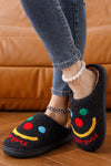 Black Keep Smile Printed Sherpa Home Slippers