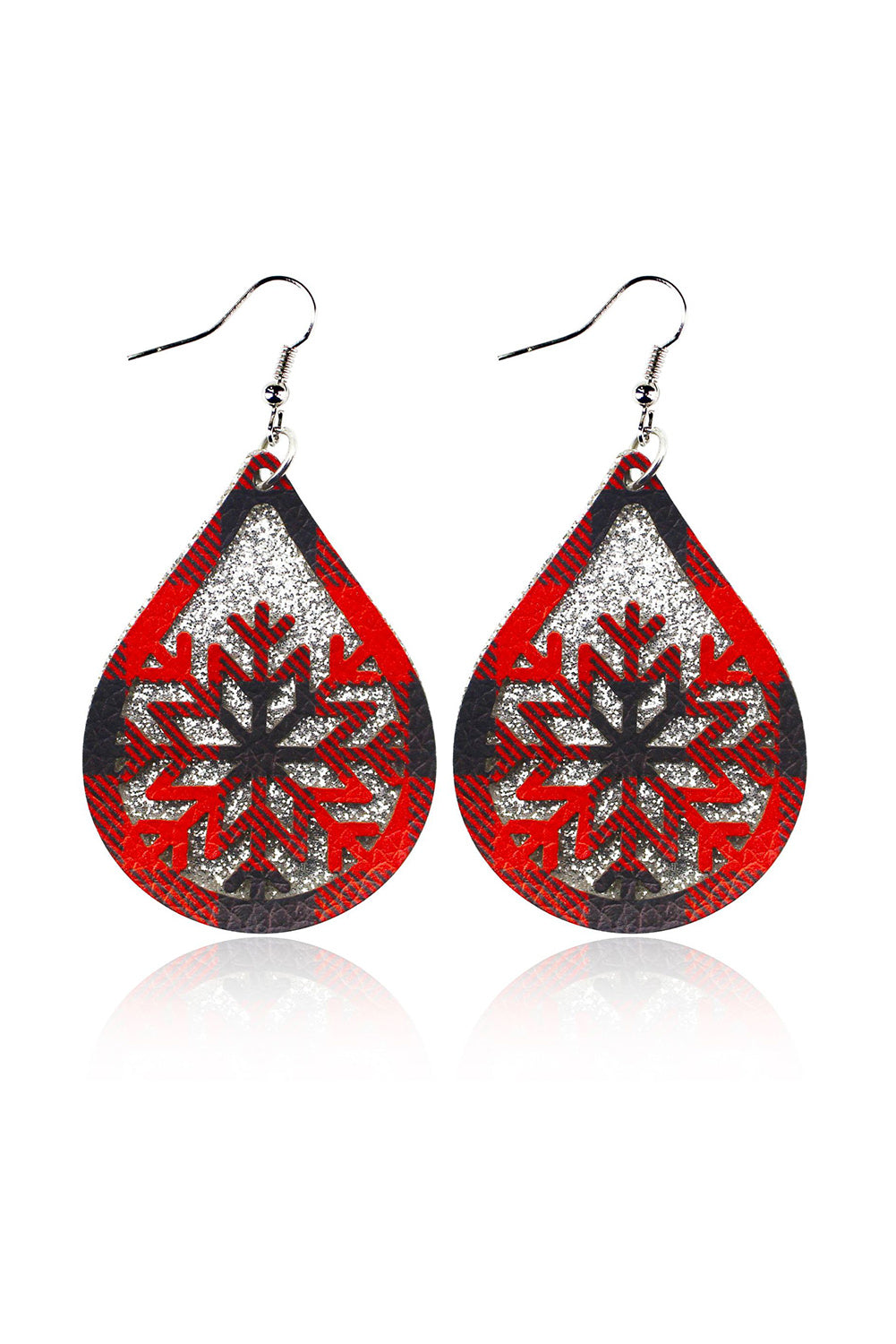 Red Christmas Plaid Snowflake Drop Earrings