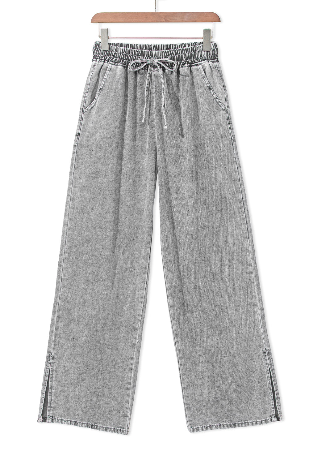 Medium Grey Drawstring Elastic Waist Wide Leg Jeans