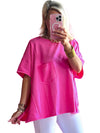 Bright Pink Patched Pocket Exposed Seam Oversized T Shirt