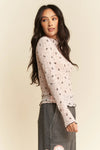 Davi & Dani Ribbon Bow Lace Hem Long Sleeve Mesh Layering Top