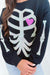 Black Skull Print Heart Sequin Round Neck Sweatshirt