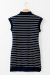 Blue Striped Zip Collar Patchwork Ribbed Mini Dress