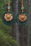 Real Teal Retro Sunflower Disc Alloy Dangle Earrings