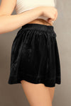 Shorts Black Velvet Smocked High Waist Shorts.