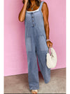 Wide Strap Denim Overalls with Pockets