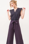 And The Why Laced Surplice Tie Waist Jumpsuit - Cocoa Yacht Club