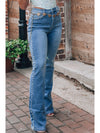 Dusk Blue Pearl Decor High Waist Flared Jeans