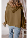 Smoke Green Half Zipper Kangaroo Pockets Drop Shoulder Hoodie