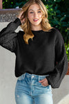 Black Chunky Knit Sleeve Drop Shoulder Sweater