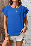 Dark Blue Ruffle Sleeve Textured Smocked Blouse