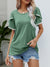 Pom-Pom Trim Flutter Sleeve Round Neck T-Shirt - Cocoa Yacht Club